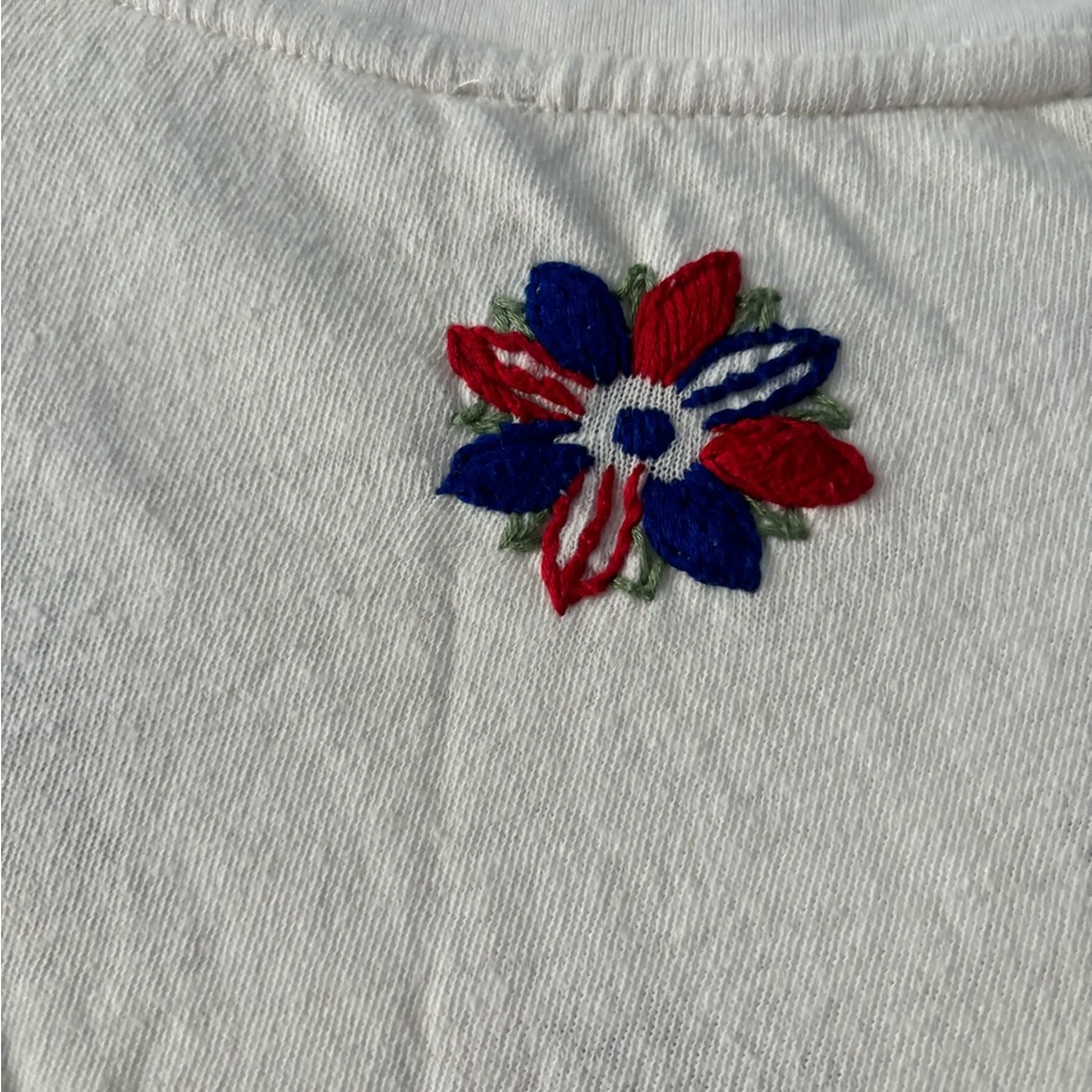 Free People White Tee with Red and Blue Floral Embroidery - Picture 6 of 6